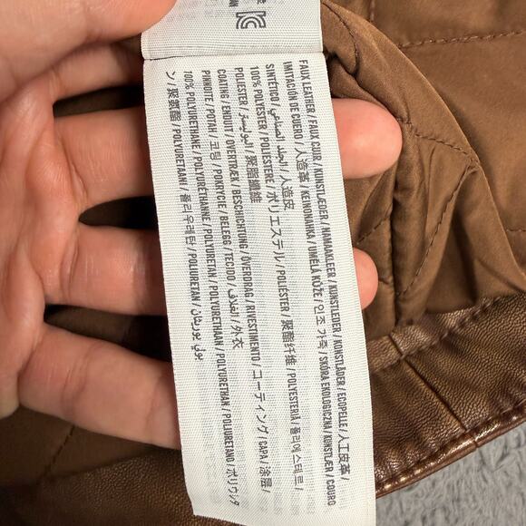 Abercrombie & Fitch Vegan Leather Zip Jacket Mens M Brown Cropped Quilted Lined - Picture 6 of 9